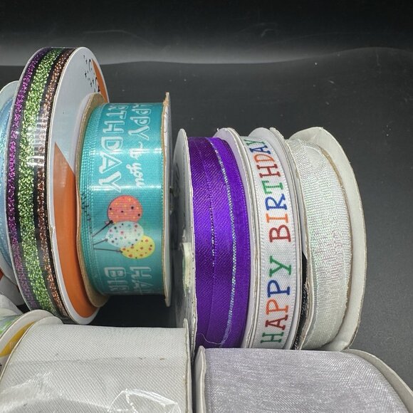 Craft Ribbon Assorted Colors And Designs Lot Of 14 Spools New And Lightly Used - Picture 5 of 7